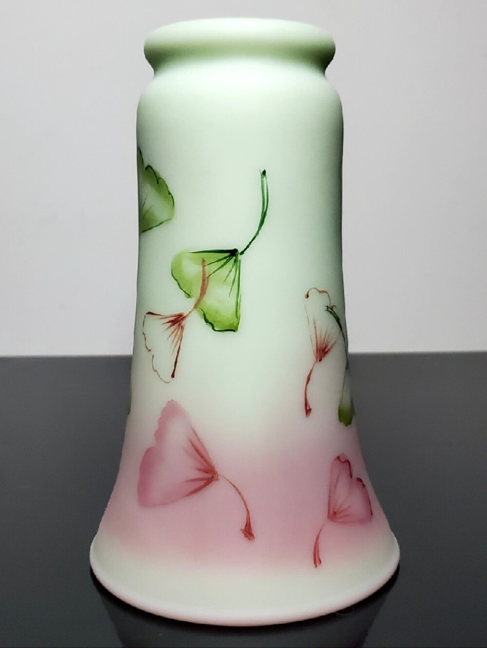 NIB Fenton Lotus Mist Burmese Ginkgo Leaves Hand Painted Vase Signed 8.5" 2007 - Picture 10 of 14